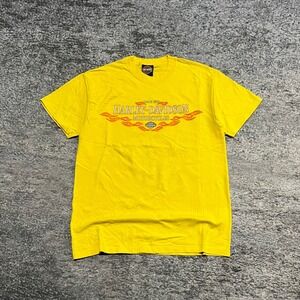 Vintage Harley Davidson T Shirt Mens Medium Yellow 2003 Flames Double Sided